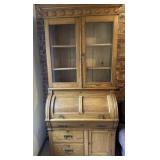 VINTAGE ROLL TOP DESK W/LASS DOOR BOOKCASE TOP-