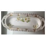 VINTAGE RELISH TRAY W/FINGER HANDLES-FLORAL DESIGN