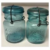 (2)"BALL" CANNING JARS W/BAIL LIDS-PINT