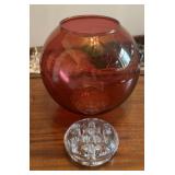 GLASS FISH BOWL & GLASS FLOWER FROG-CHEKC OUT THE
