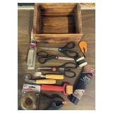 TOOLS & ITEMS FROM THE SHOP AREA W/WOODEN BOX