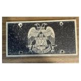 "SCOTTISH RITE" FRATERNITY LICENSE PLATE-AUTO SIZE