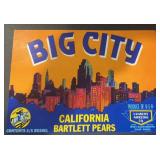 VINTAGE CRATE/BOX LABEL-BIG CITY BARTLETT PEARS VINTAGE CRATE/BOX LABEL-BIG CITY BARTLETT PEARS