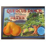 VINTAGE CRATE/BOX LABEL-QUERCUS RANCH PEARS VINTAGE CRATE/BOX LABEL-QUERCUS RANCH PEARS