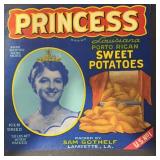 VINTAGE CRATE/BOX LABEL-PRINCESS SWEET POTATOES VINTAGE CRATE/BOX LABEL-PRINCESS SWEET POTATOES