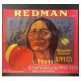 VINTAGE CRATE/BOX LABEL-REDMAN APPLES VINTAGE CRATE/BOX LABEL-REDMAN APPLES