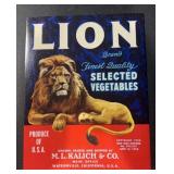 VINTAGE CRATE/BOX LABEL-LION VEGETABLES VINTAGE CRATE/BOX LABEL-LION VEGETABLES
