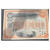 VINTAGE STOCK CERTIFICATE-WEST SHORE RAILROAD VINTAGE STOCK CERTIFICATE-WEST SHORE RAILROAD