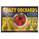 VINTAGE CRATE/BOX LABEL-CRAZY ORCHARDS APPLES VINTAGE CRATE/BOX LABEL-CRAZY ORCHARDS APPLES