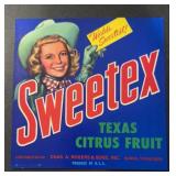 VINTAGE CRATE/BOX LABEL-SWEETEX CITRUS FRUIT VINTAGE CRATE/BOX LABEL-SWEETEX CITRUS FRUIT
