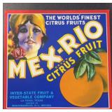 VINTAGE CRATE/BOX LABEL-MEX RIO CITRUS FRUIT VINTAGE CRATE/BOX LABEL-MEX RIO CITRUS FRUIT