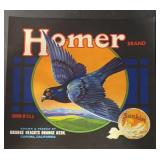 VINTAGE CRATE/BOX LABEL-HOMER CITRUS VINTAGE CRATE/BOX LABEL-HOMER CITRUS