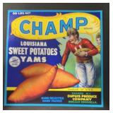 VINTAGE CRATE/BOX LABEL-CHAMP YAMS VINTAGE CRATE/BOX LABEL-CHAMP YAMS