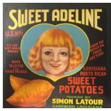 VINTAGE CRATE/BOX LABEL-SWEET ADELINE SWEET POTATO VINTAGE CRATE/BOX LABEL-SWEET ADELINE SWEET POTATO