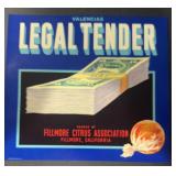 VINTAGE CRATE/BOX LABEL-LEGAL TENDER CITRUS VINTAGE CRATE/BOX LABEL-LEGAL TENDER CITRUS
