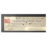 VINTAGE BANK CHECK W/STAMP-DATED "1900"