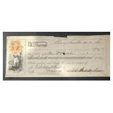 VINTAGE BANK CHECK W/STAMP-DATED "1865"
