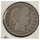 1909-D BARBER QUARTER ***FULL RIMS*** (90% SILVER)