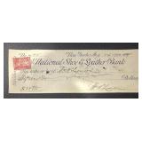 VINTAGE BANK CHECK W/STAMP-DATED "1900"