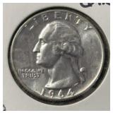 1964-D WASHINGTON QUARTER (90% SILVER) (UNC)