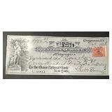 VINTAGE BANK CHECK W/STAMP-DATED "1898"