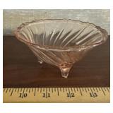 PINK GLASS FOOTED DISH-APPROX. 7"DIAMETER