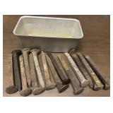 VINTAGE RAILROAS SPIKES W/ALUMINUM PAN