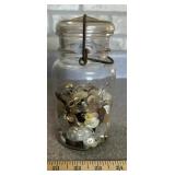 VINTAGE GLASS CANNING JAR W/ VINTAGE BUTTONS