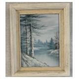 FRAMED ARTWORK-"WINTER RIVER SCENE"/APPROX.17"x20"