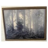 FRAMED PICTURE/CLOCK-WOODLAND SCENE/APPROX.25"x19"