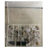 LADIES JEWELRY ITEMS W/PLASTIC DIVIDED STORAGE