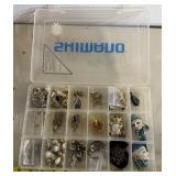 LADIES JEWELRY ITEMS W/PLASTIC DIVIDED STORAGE