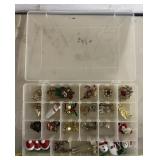 LADIES JEWELRY ITEMS W/PLASTIC DIVIDED STORAGE