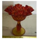 "FLUTED EDGE/HOBNAIL" PEDESTAL GLASS CANDY DISH-