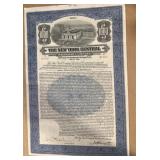 VINTAGE RAILROAD STOCK CERTIFICATE-"THE NEW YORK