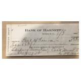 VINTAGE BANK CHECK-DATED "1923"/"BANK OF HARNETT"
