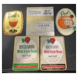 (5) "DIFFERENT" VINTAGE WINE BOTTLE LABELS-