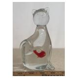 GLASS PAPERWEIGHT/"BEAR W/RED HEART"-APPROX. 6"
