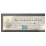 VINTAGE 'CANCELLED' BANK CHECK W/STAMP-DATED 1881