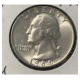 1964-D WASHINGTON QUARTER ***DEFECT-CRACK ACROSS