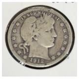 1912 BARBER QUARTER (90% SILVER) (GOOD-6)