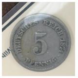 1874-C GERMANY (5-PFENNING) COIN ***SHARP***