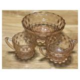 PINK DEPRESSION GLASS-CREAM & SUGAR SET & SMALL