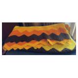 HAND CRAFTED AFGHAN-ORANGE/YELLOW/BROWN