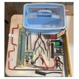 PLASTIC CARRY TRAY W/ASSORTED TOOL RELATED ITEMS-