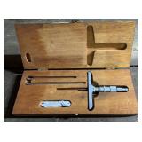 VINTAGE DEPTH MICROMETER W/WOODEN CASE-"PRECISION