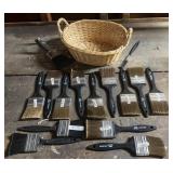 "NEW" PAINT BRUSHES W/WICKER BASKET-CHECK OUT THE
