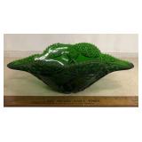 VINTAGE GREEN GLASS CENTER PIECE BOWL-***NOT