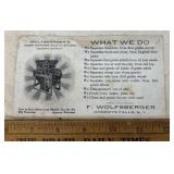 VINTAGE MAILER CARD-"F. WOLFESBERGER"