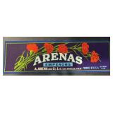 (5 COUNT) VINTAGE CRATE LABEL-"ARENAS"